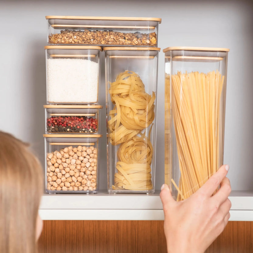 conjunto de potes herméticos modular bambu 10 peças