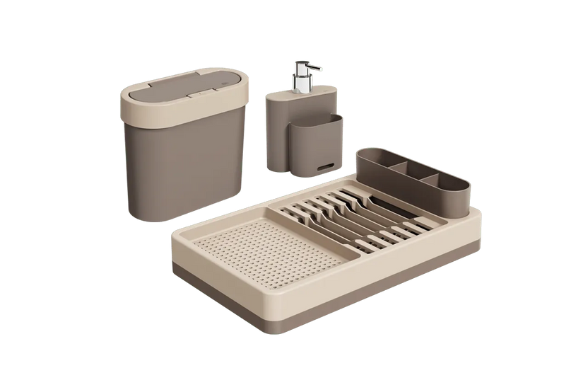 kit para pia com dispensador, escorredor e lixeira